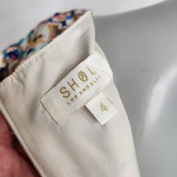 SHOL Los Angeles Abstract Print 3/4 Sleeve Tiered Mini Dress Size 4 BNWT - Picture 13 of 16